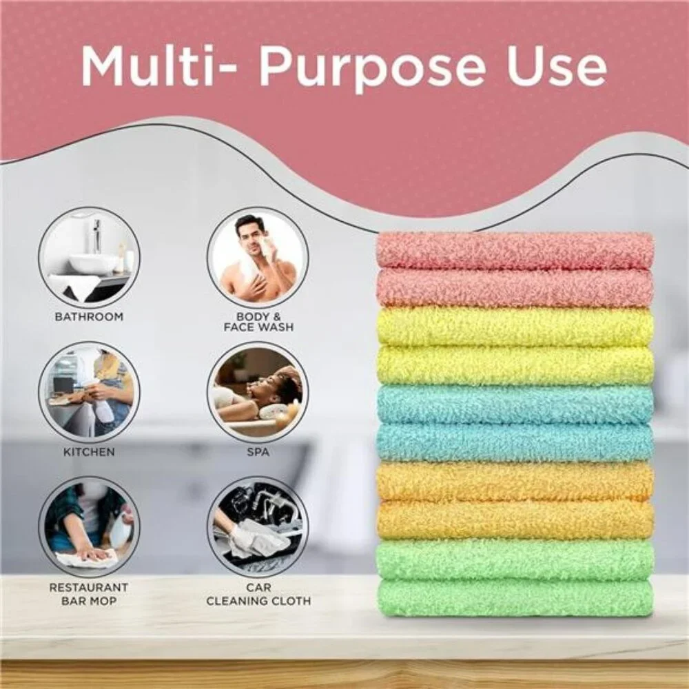 Cotton washcloths set 10 pack soft absorbent face towel 12x12 bathroom kitchen g